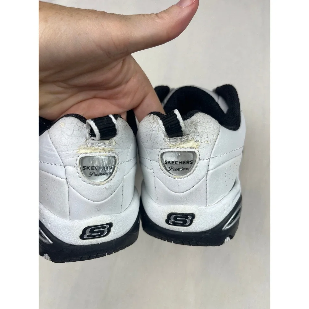 Skechers Sport Premiere White Black Leather Vintage Y2K Sneakers 6 Kids